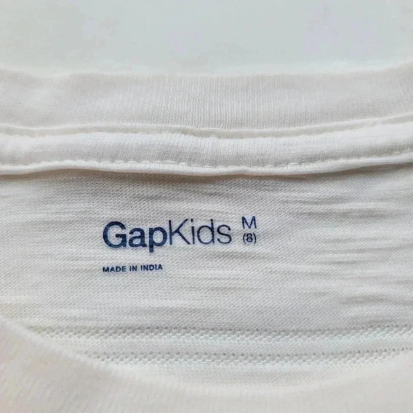 Gap Kids Cotton Poly Blend Pocket T-Shirt Off-White Ivory Striped Sz M 8 - Picture 2 of 8